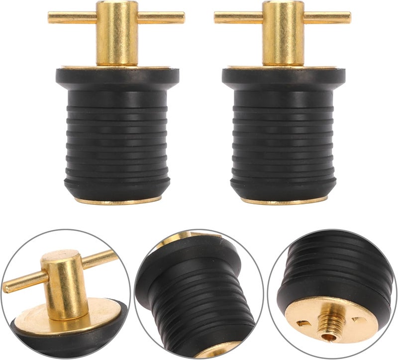 Ciweisah 2 Pcs T-Handle Boat Plug Brass/Stainless Steel Boat Drain Plug Snap Handle Plug Rubber Drain Plug for Boat Marine - Image 4